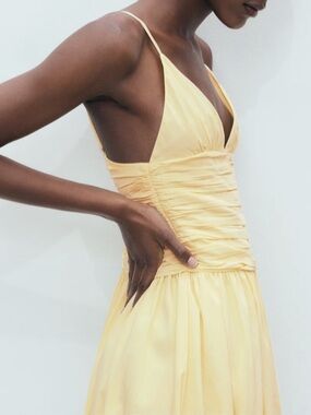 Mango Butter Yellow Spaghetti Straps V-Neck Dress